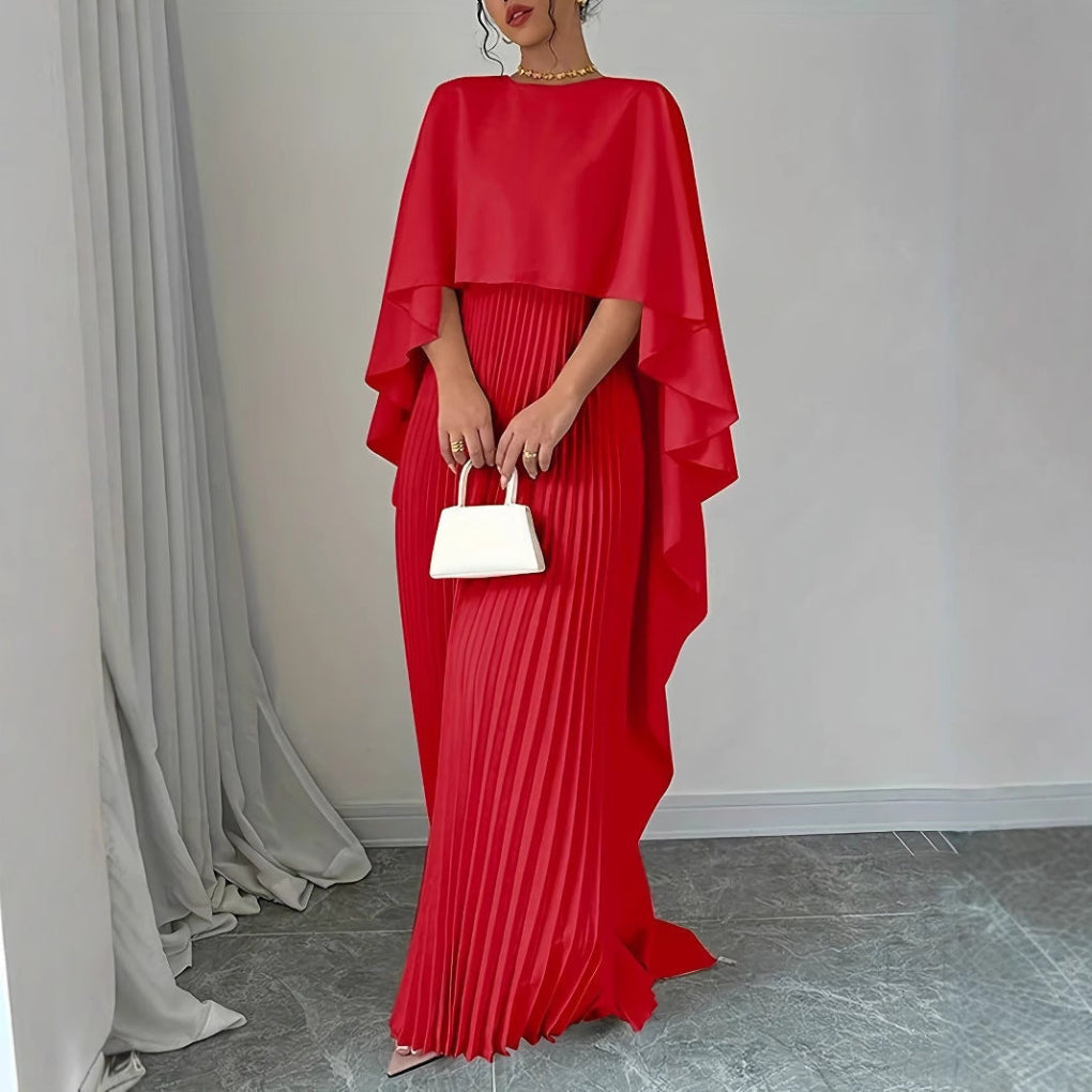 Flowing Pleated Batwing Sleeve Maxi Dress