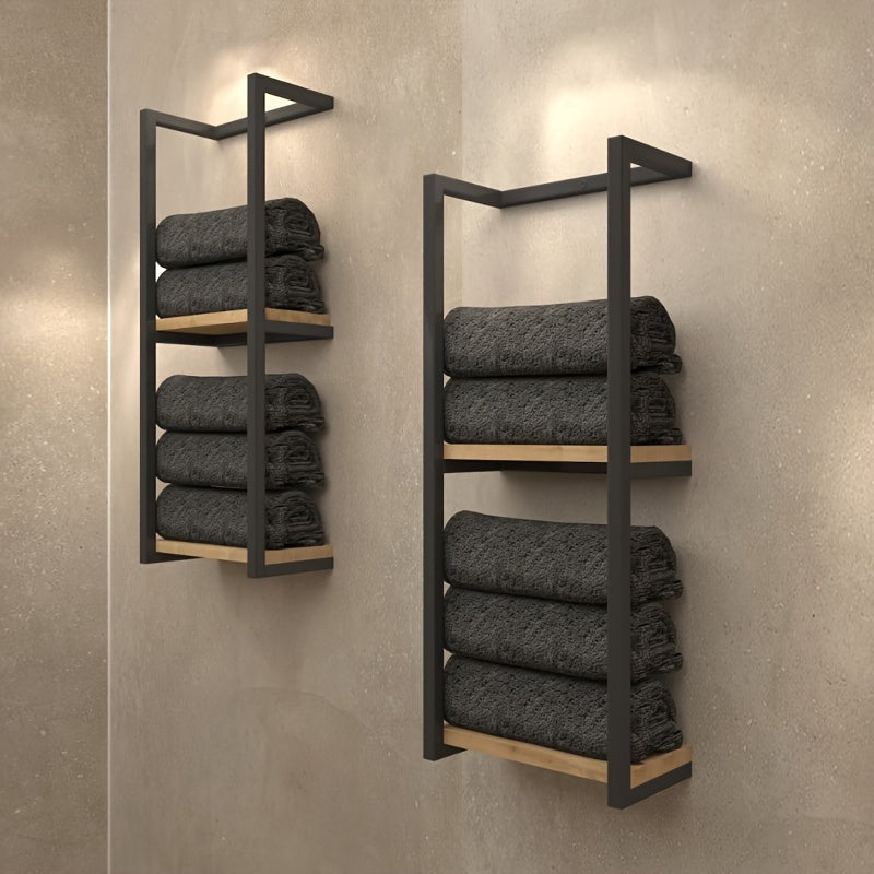 Industrial Towel Rack with Shelves – Elegant and Functional Wall Shelf