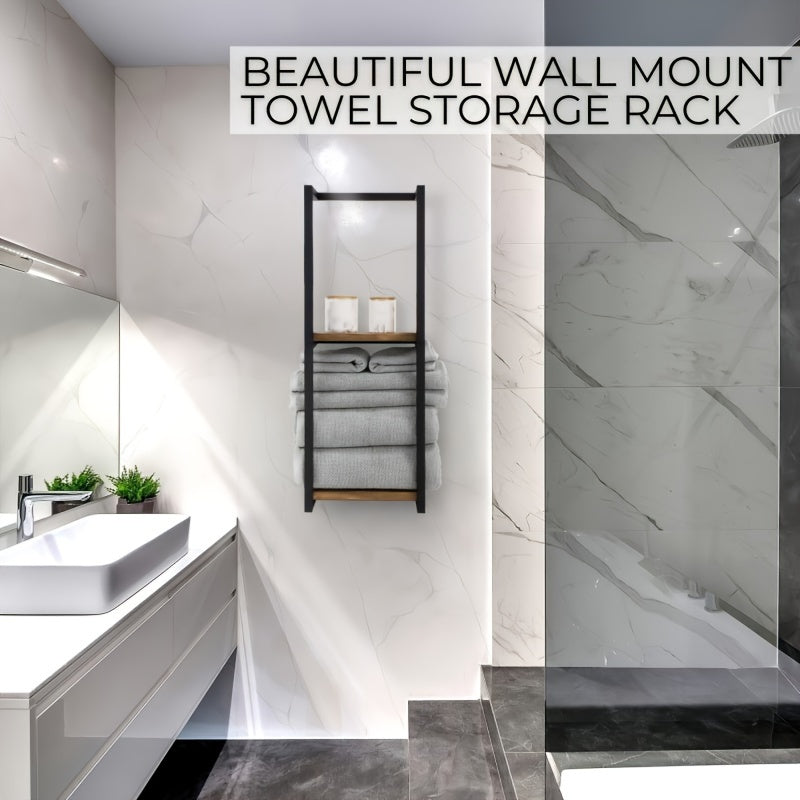 Industrial Towel Rack with Shelves – Elegant and Functional Wall Shelf