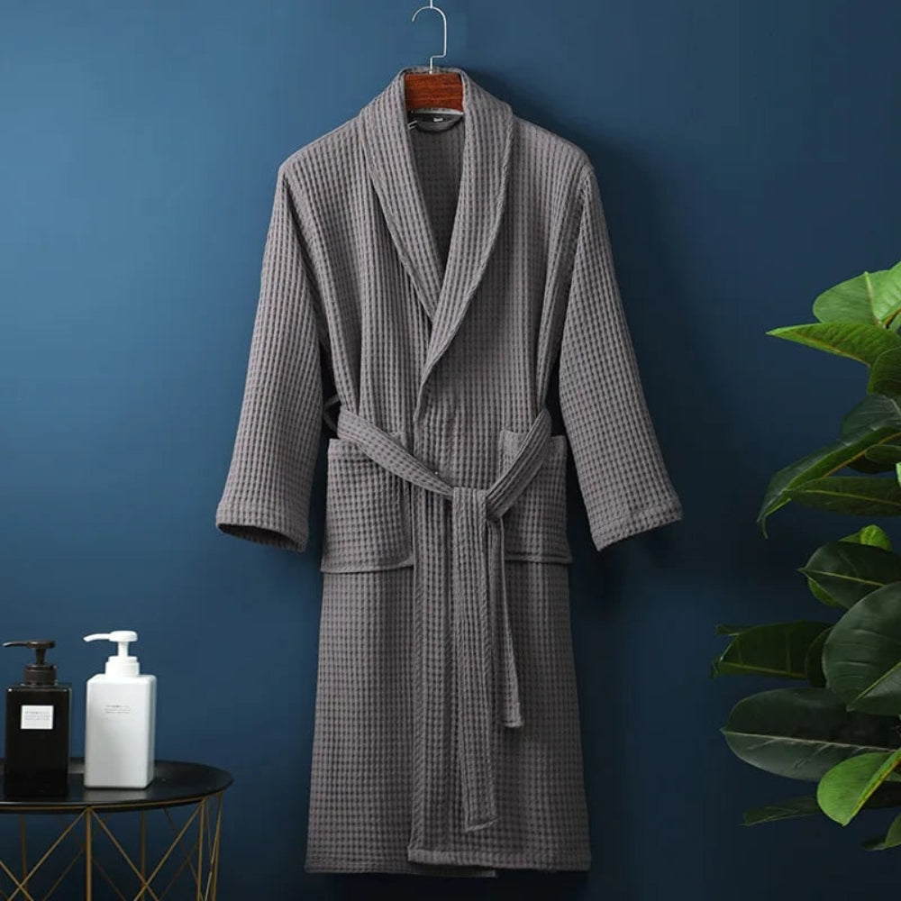 Men's Lightweight Waffle Weave Wrap Bathrobe