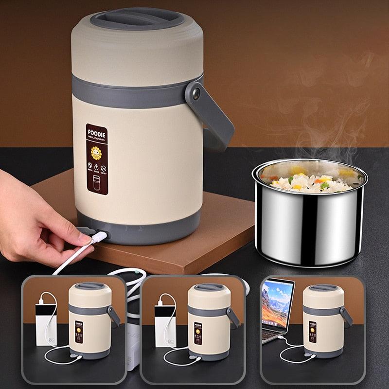Portable USB Heated Lunch Box - 304 Stainless Steel Food Warmer