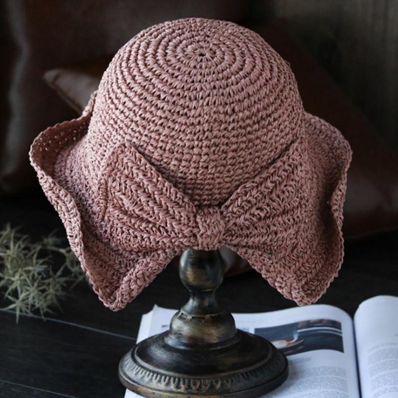 Retro Foldable Straw Hat with Bow