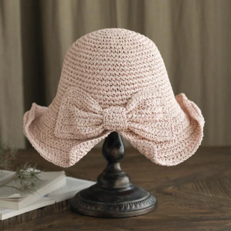 Retro Foldable Straw Hat with Bow