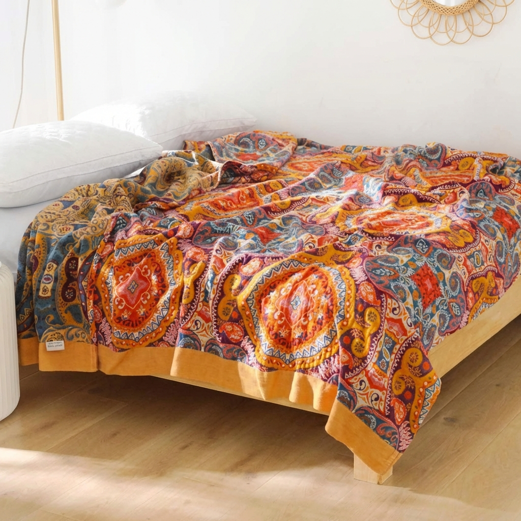 Reversible Blanket with Sunrise and Bohemian Motif