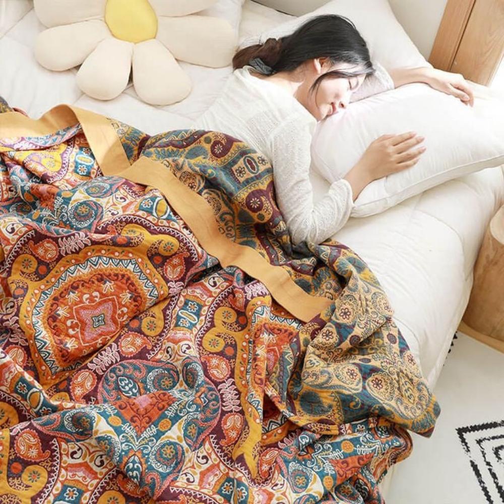 Reversible Blanket with Sunrise and Bohemian Motif