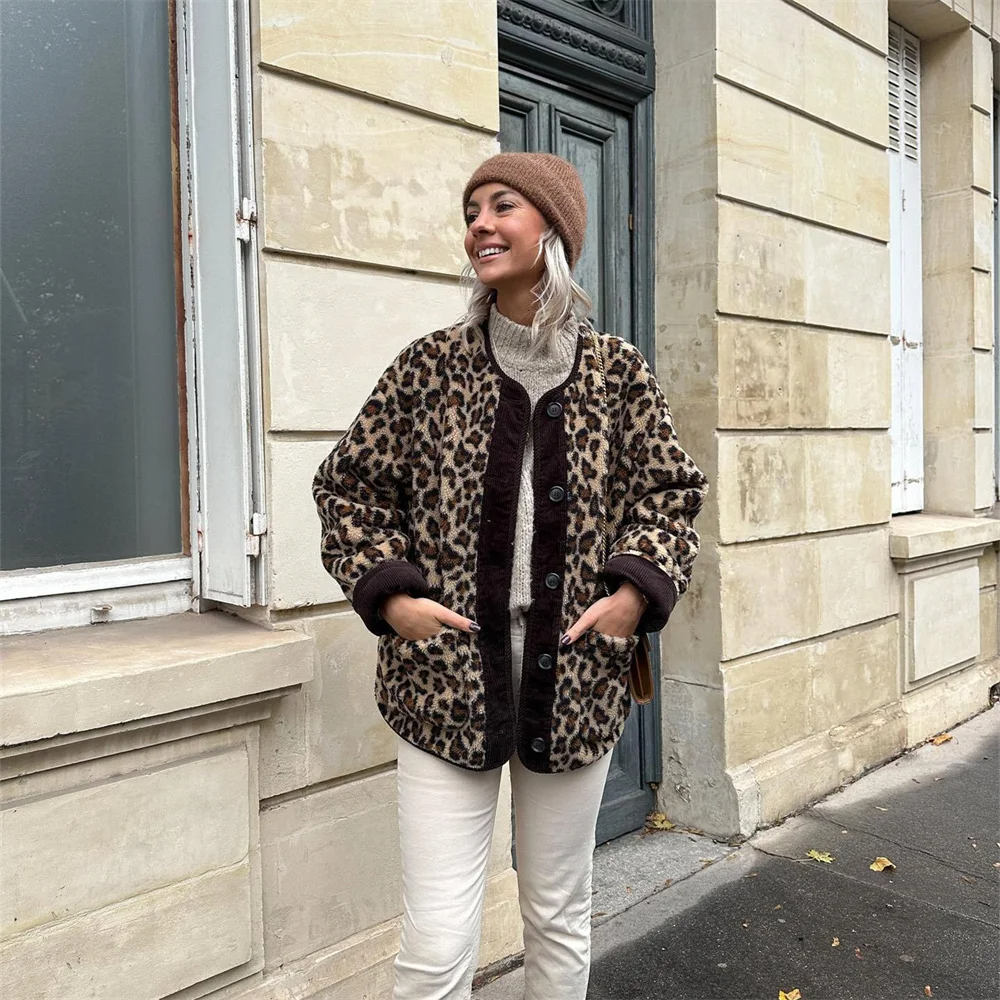 Round Neck Leopard Print Jacket