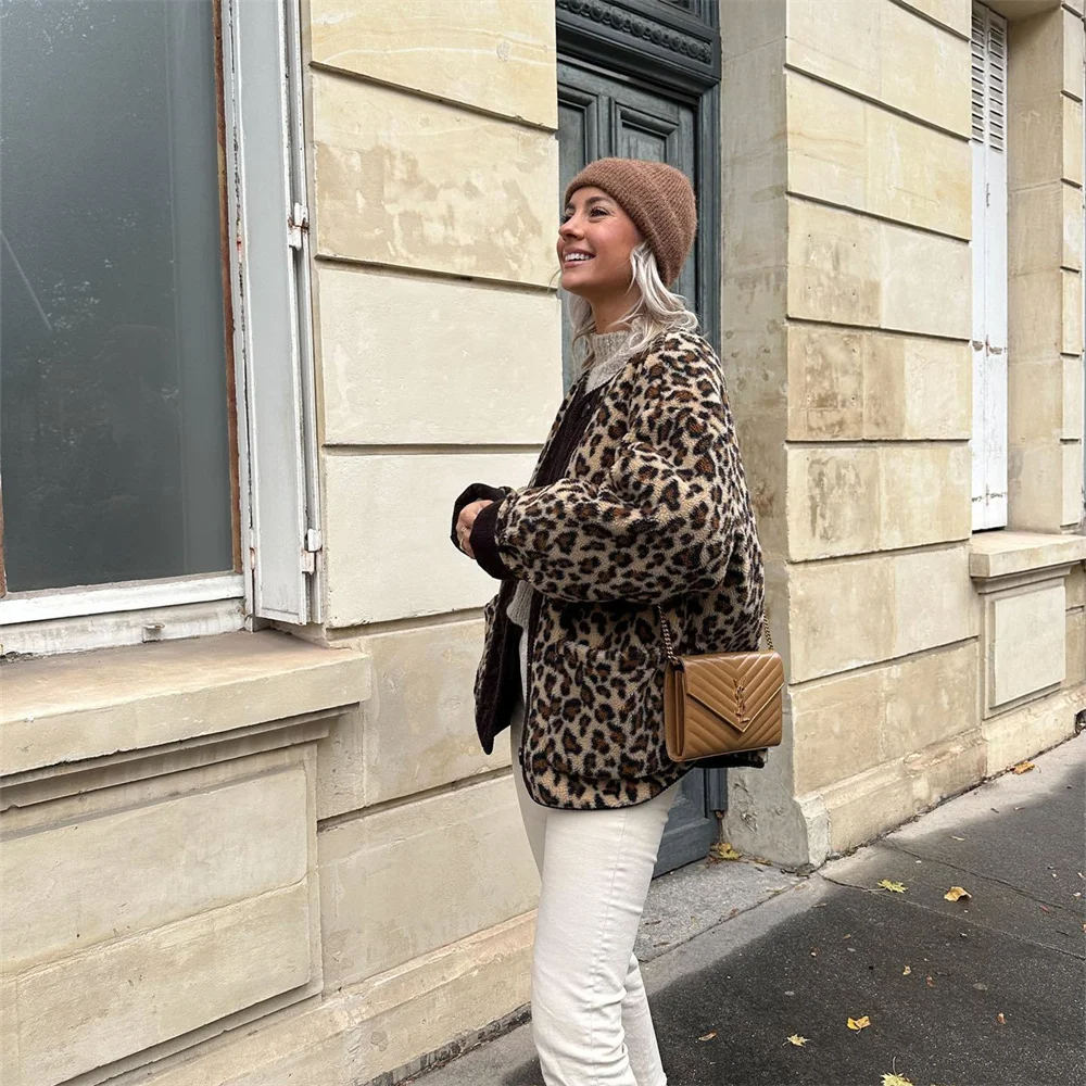 Round Neck Leopard Print Jacket