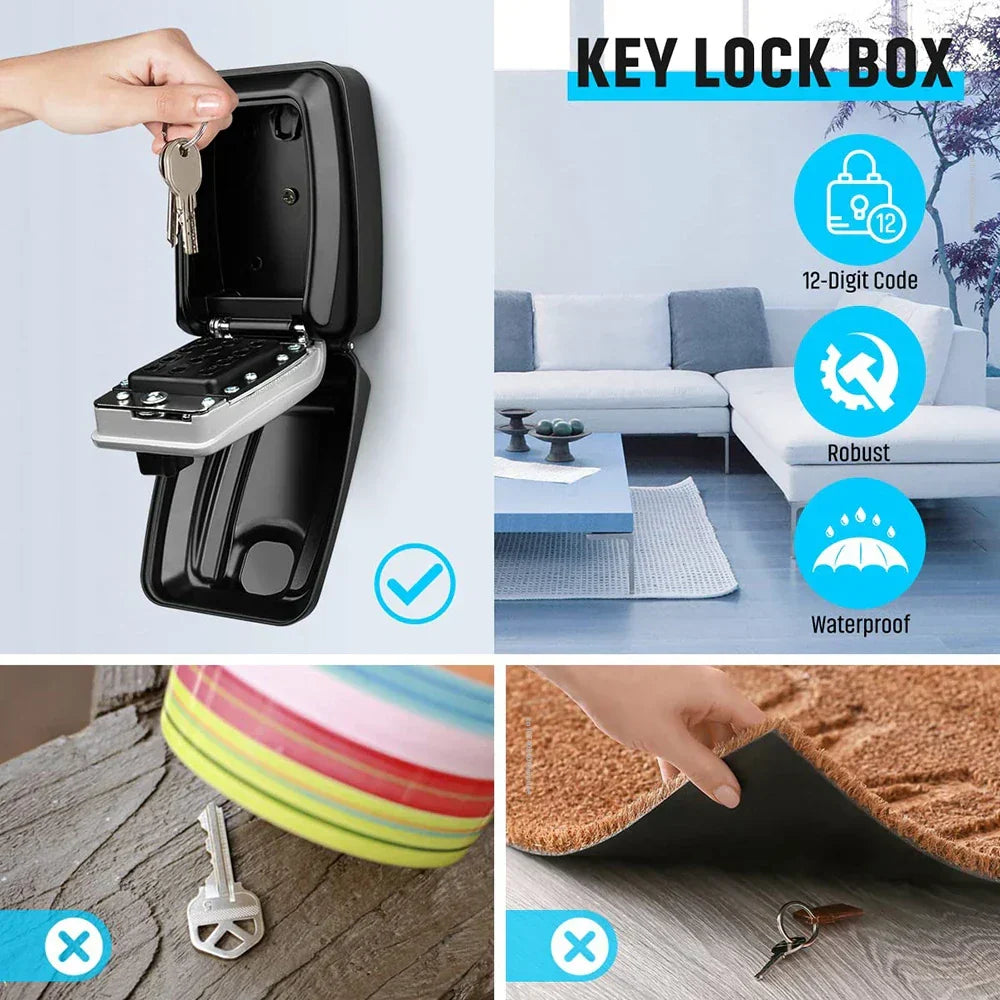 Waterproof Wall-Mounted Key Safe Box – Outdoor Lockable Key Storage with Combination Code