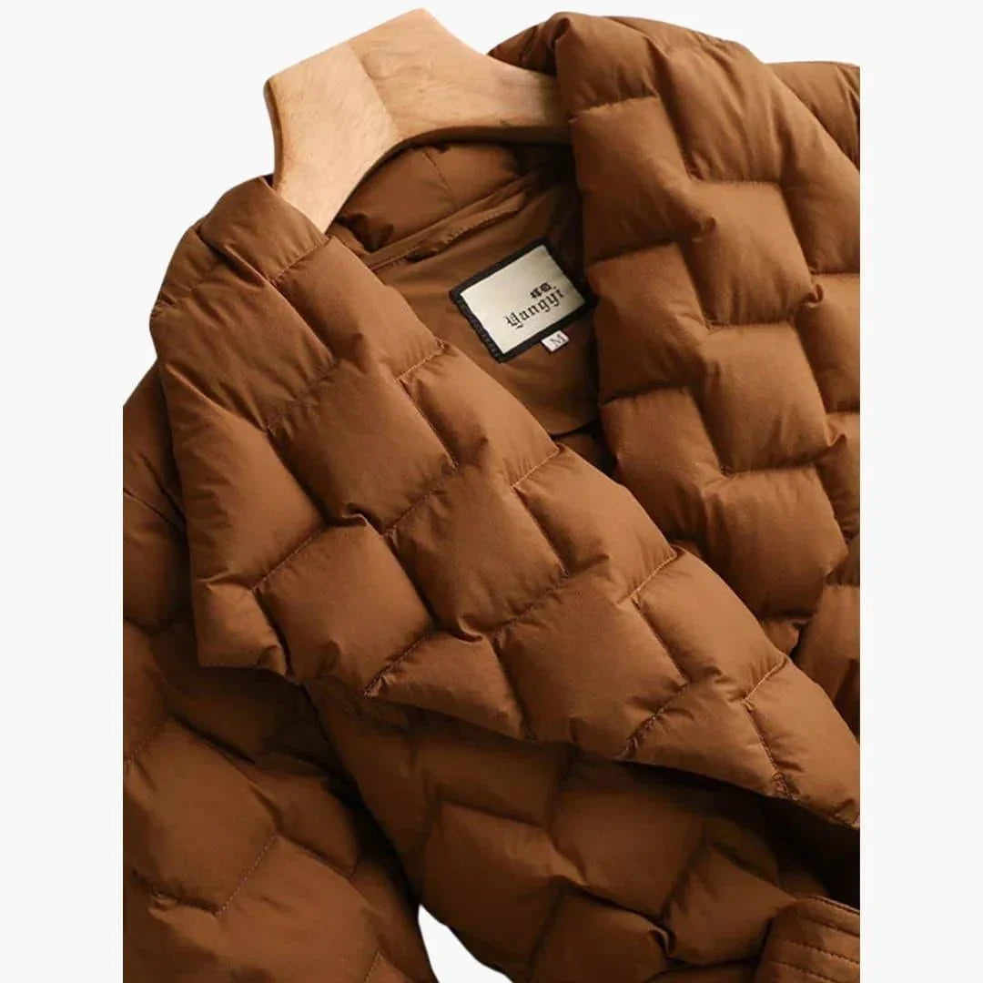 Women's Belted Puffer Coat - Elegant & Warm