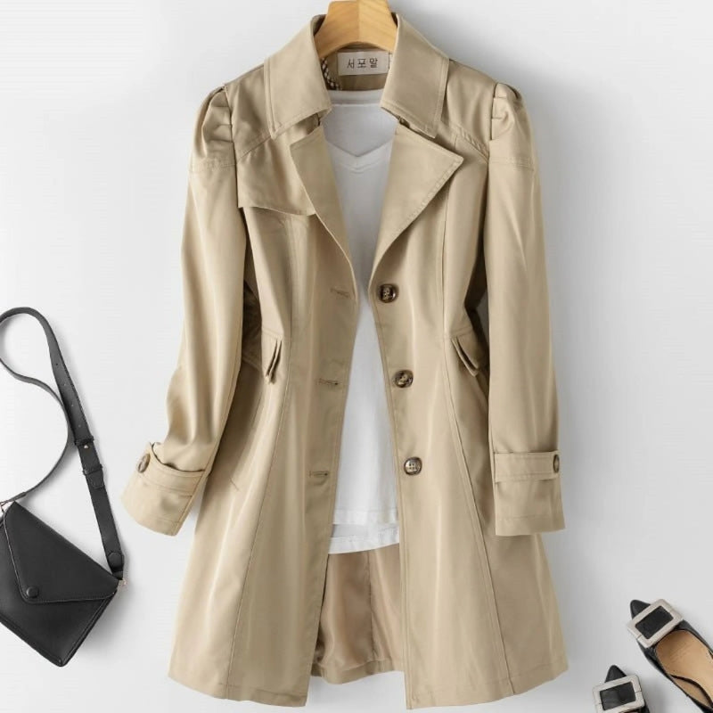 Women's Elegant Button-Front Trench Coat