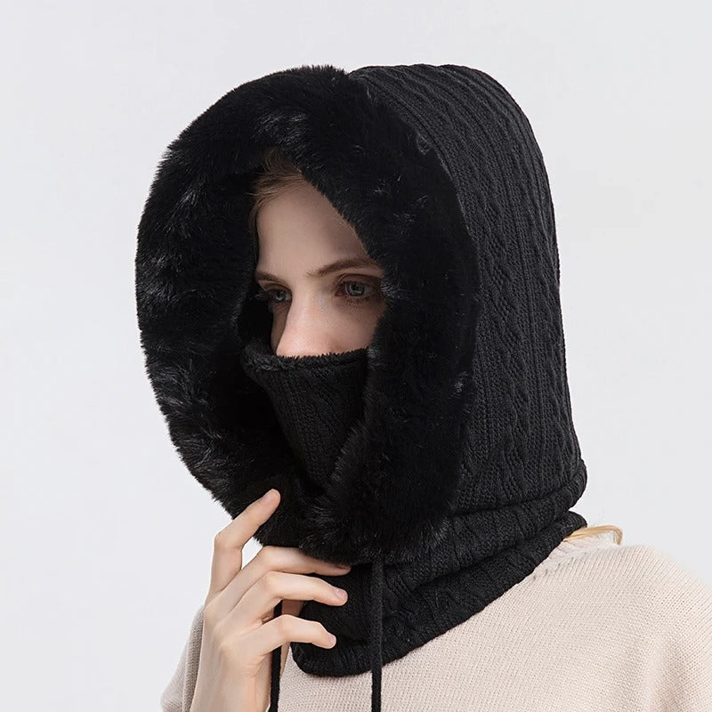 Women's Knitted Fur Hat and Mask Set