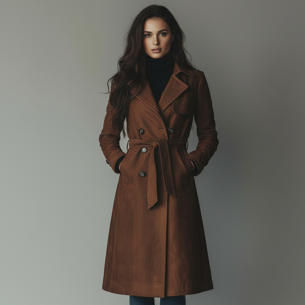 Women's Long Button-Front Coat Ideal for Autumn