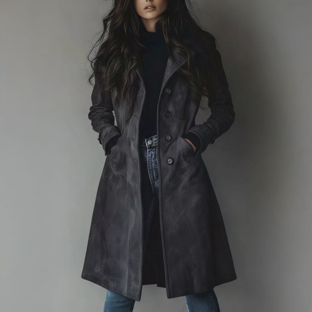 Women's Long Button-Front Coat Ideal for Autumn