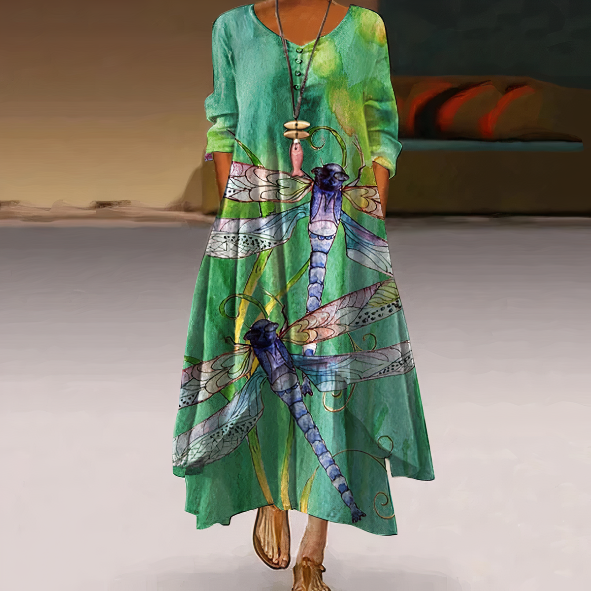 Women’s Long-Sleeve Midi Dress with Asymmetric Hem