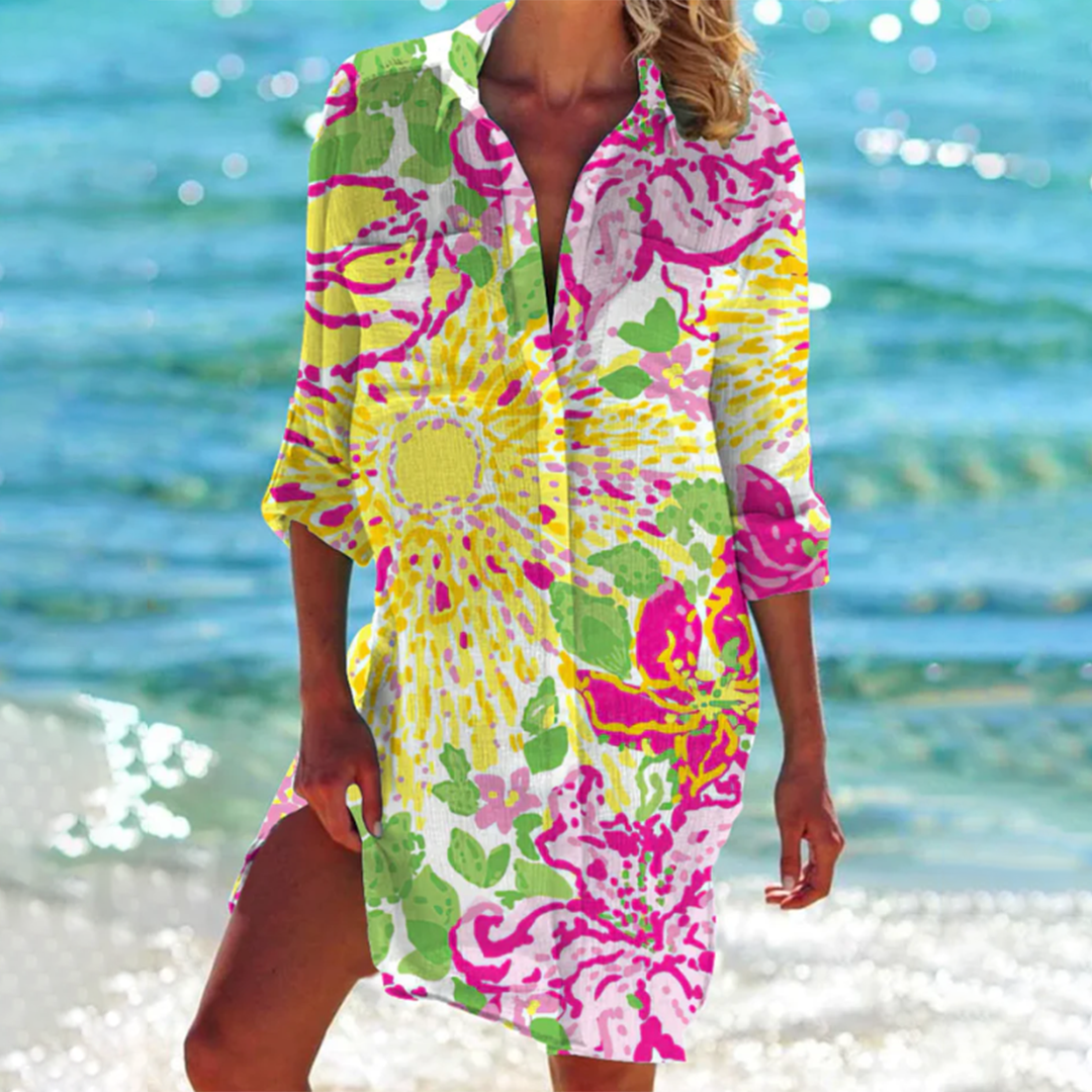 Women's Printed Button-Down Mini Shirt Dress