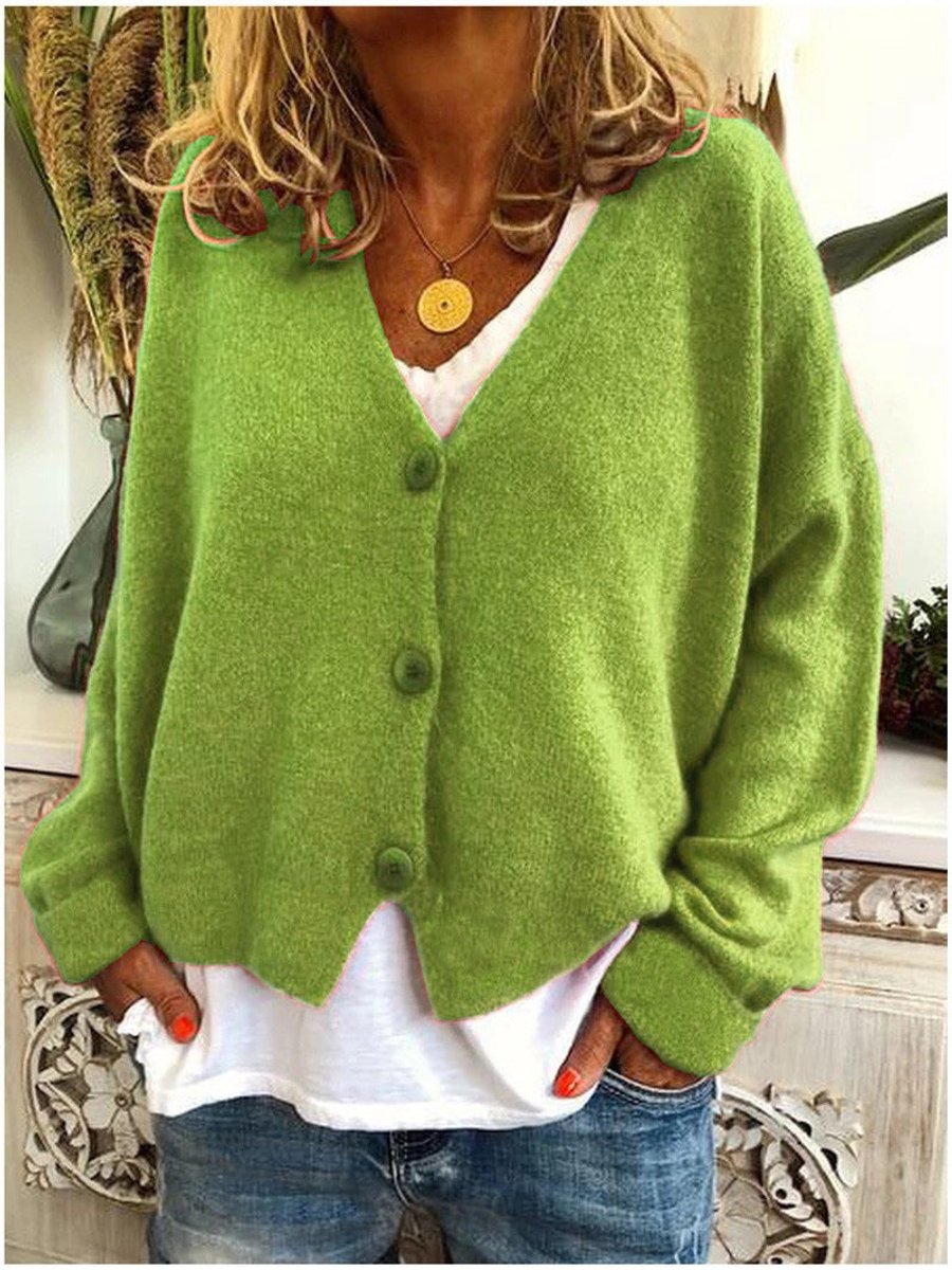 Women's Relaxed-Fit V-Neck Button-Front Cardigan Sweater