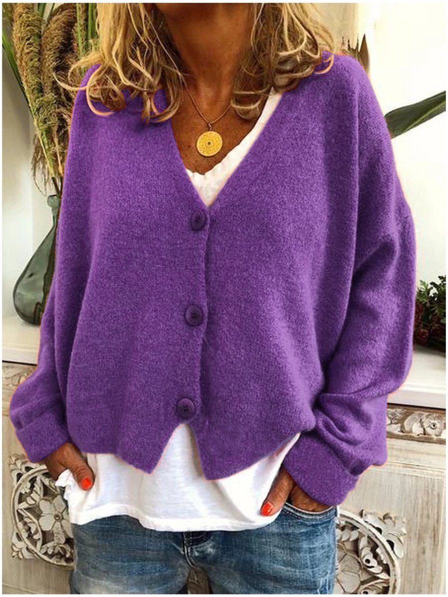 Women's Relaxed-Fit V-Neck Button-Front Cardigan Sweater