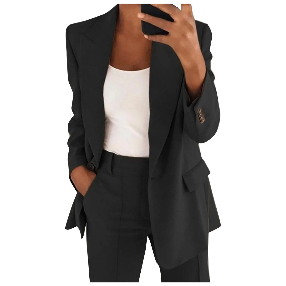 Women's Solid Colour Blazer and Trousers Set