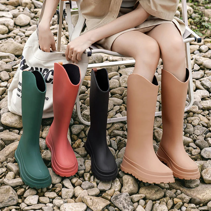Women's Tall Waterproof Rain Boots with Comfort Sole